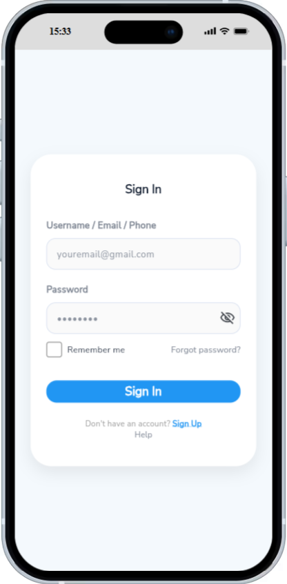 Layar Sign In — tombol Sign Up