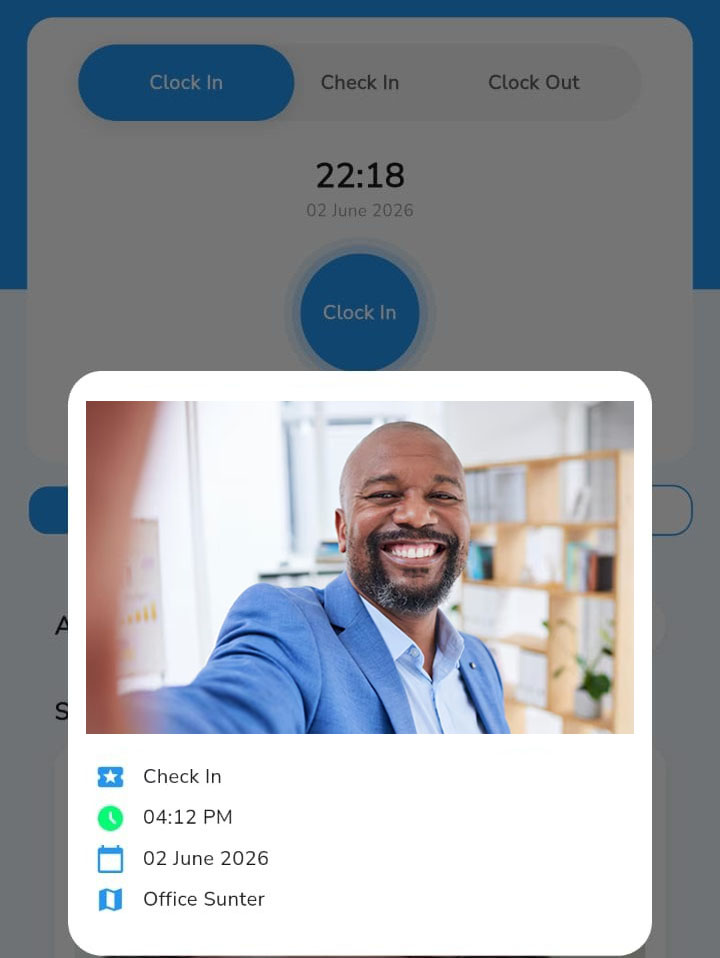 Fitur attendance Clock In Paradise Connect
